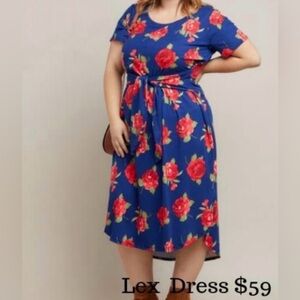 Piphany Lex Dress Navy Blue & Rose Print Women XS Extra Small 2 - 4 Stretch